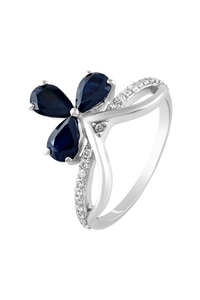 แหวนเพชรและไพลินสีน้ำเงินในตัวเรือนเงินแท้ 92.5 รุ่น KLSR-11173 - Product Image 2