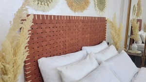 Luxury Wooden Cane Webbing Headboard <b>Queen</b> Size Handmade Natural Wood Boho Farmhouse Bedroom Furniture Decor - Product Image 4