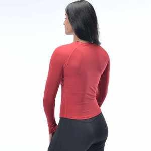 T-shirt de sport à col rond et ourlet incurvé pour femme, à manches longues, compressif, idéal pour la gym, le fitness et le yoga, anti-transpiration - Product Image 2