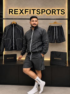 REXFIT SPORTS 2026 Ensemble coupe-vent personnalisé pour homme en nylon noir, veste à col montant entièrement zippée et short à cordon de serrage, vêtements de sport personnalisés - Product Image 4