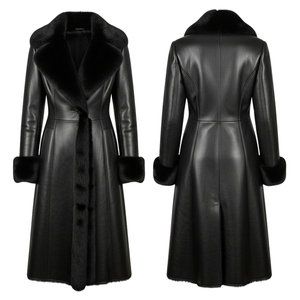 Women's Breathable Long Solid Sheepskin Leather Trench Coat 100% Real Leather - Product Image 5