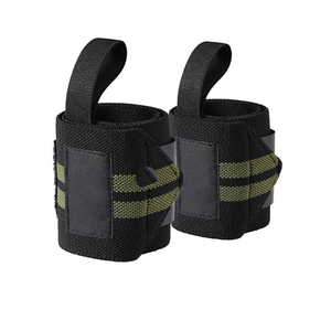 Bandes de maintien pour poignets de powerlifting, 1 paire, nylon résistant, élastiques, fermeture auto-agrippante, noir avec rayures rouges, pour professionnels - Product Image 4