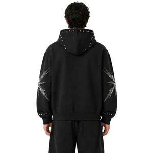 Custom DTG Print Graphic Hoodies Rivet <b>Studs</b> Rhinestone 100% Cotton Heavyweight Boxy Fit Pullover OEM Factory Fleece Streetwear - Product Image 3