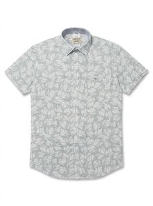 Camisa Casual de Manga Corta para Hombre Enovate, Color Gris Claro con Estampado de Hojas, Lino Transpirable, Cuello Clásico, Estilo Veraniego, ODM Lino/Algodón - Product Image 4