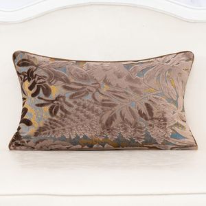 ปลอกหมอนอิงกำมะหยี่สีน้ำตาลทรงสี่เหลี่ยมผืนผ้าขนาด 12x20 นิ้ว รุ่น Alerfa Luxury Farmhouse พร้อมลายปักใบเมเปิ้ล สำหรับตกแต่ง - Product Image 1