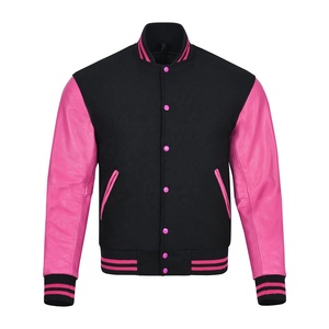Veste universitaire noire et rose pour homme, manches en laine, col mandarin, antibactérienne, séchage rapide, respirante, style streetwear hiver - Product Image 1