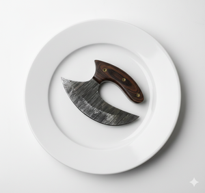 Cuchillo Ulu Exótico y Raro con Mango de Madera Trenzada Azul Magenta, Hoja de Damasco de 6.25 Pulgadas con Funda de Cuero y Soporte de Madera Hecho a Mano - Product Image 2