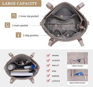 Prix de gros pour sacs fourre-tout personnalisés en cuir véritable pour femmes, sacs à main tendance avec trois sangles et fermeture éclair - Product Image 3