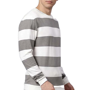 เสื้อยืดแขนยาวคอกลมลายทางสีเทาขาวสำหรับผู้ชาย ทรงปกติ สวมใส่สบาย - Product Image 6