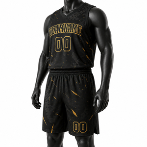 Ensemble d'uniformes personnalisés pour équipe de basketball |   Maillots respirants en polyester 100% sublimé, shorts à cordon de serrage |   T-shirts à bretelles en V |   Personnalisé - Product Image 2