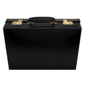 Porte-documents de luxe en cuir noir, forme rectangulaire, avec poignée, design à charnière, sac de rangement à une couche - Product Image 2