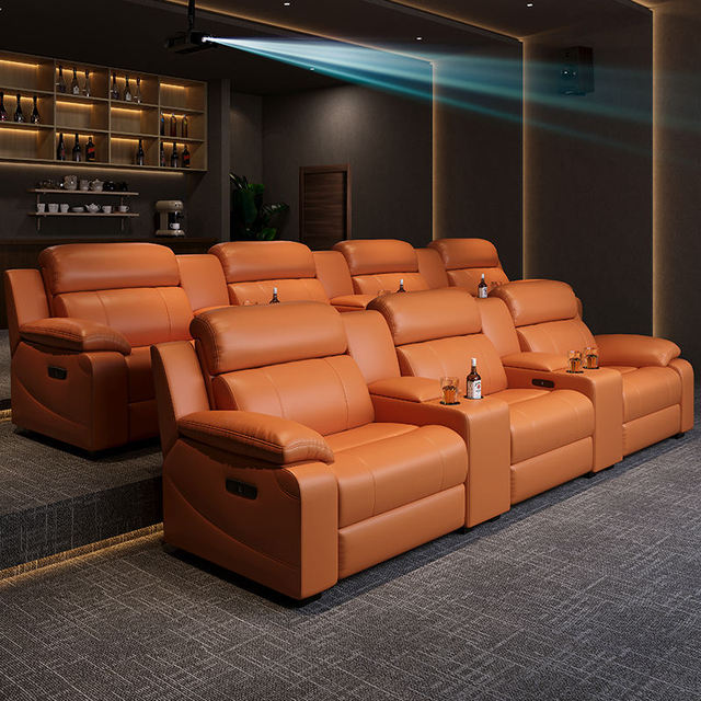 Modern Home Theater Sofa Chair Set Genuine Leather Reclining Strong for Private VIP Audio-Visual Room