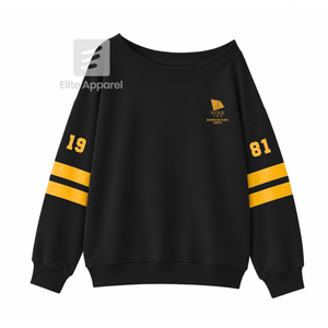 Custom NCBW 100 Black <b>Women</b> Breathable Varsity <b>Sweatshirt</b> with Embroidered Logo on Front black and gold full Sleeve for Female - Product Image 1