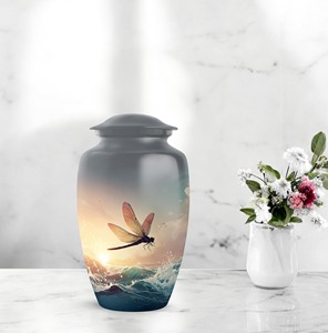 Urna Funeraria de Aluminio con Diseño de Libélula al Atardecer, para Cenizas de Adultos, Urna Conmemorativa con Diseño Oceánico, Hermosa Urna Grande - Product Image 1