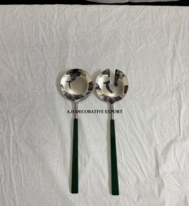 Modern Stainless Steel Salad Servers with Emerald Green Handles 2-Piece Salad <b>Spoon</b> <b>and</b> <b>Fork</b> <b>Set</b> Mirror Polished Metal Cutlery - Product Image 4