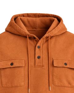 Sudadera con Capucha para Hombre Color Naranja Quemado, con Cierre de Botones, Bolsillos Dobles en el Pecho, Estilo Casual Urbano, Fabricante de Sudaderas con Capucha - Product Image 4