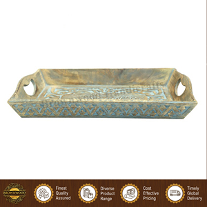 Burnt White Wash Color Top Quality Hot Selling Hand Carved Rectangular 100% Natural Mango Wood Food Serving Tray for Bulk Buyers - Product Image 3
