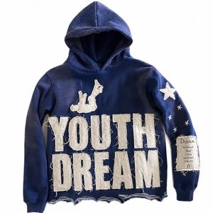 Sweat à capuche Ibex Youth Dream unisexe, surdimensionné, en coton, style streetwear, avec appliques et patchwork, noir avec des détails étoiles et strass - Product Image 6