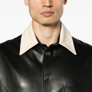 Chemises en cuir pour hommes, vêtements décontractés d'hiver, broderie personnalisée du logo, cuir de vache véritable, chemise coupe-vent pour club, soirée, streetwear - Product Image 6