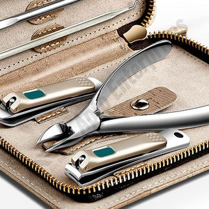 Ensembles de manucure gris Kits de pédicure Coupe-ongles en acier inoxydable Kits de toilettage professionnels Outils de soins personnels avec étui en cuir - Product Image 2