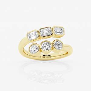 Women's White Gold Emerald Cut Diamond Three Stone Ring Bezel Setting Classic Engagement Jewelry - Product Image 4