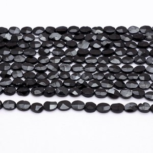 Perles ovales facettées en spinelle 7x5mm, spinelle noire naturelle, pierres semi-précieuses, perles ovales en vrac pour la fabrication de bijoux - Product Image 2