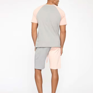 <b>Men's</b> Color Blocking Crew Neck <b>T</b>-<b>Shirt</b> Gray <b>Pink</b> Casual Summer Knitted 100% Cotton Short Sleeve Top - Product Image 2