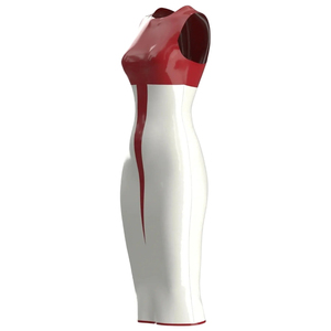 Robe moulante rouge et blanche en PU, sans bretelles, longueur genou, couleur contrastée, ajustée, pour soirée - Product Image 5