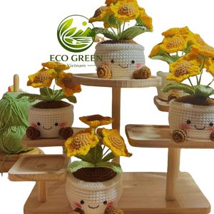 กระถางดอกไม้โครเชต์ทำมือขายส่ง กระถางต้นไม้ถักไหมพรมหลากสีสัน ของตกแต่งโต๊ะสำหรับบ้าน สำนักงาน งานแต่งงาน สำหรับร้านค้า - Product Image 4