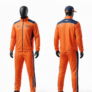 Premium 300g Polyester Interlock Softball Tracksuit Beige Black Contrast Panel Custom Sublimation Embroidery <b>Windproof</b> - Product Image 5