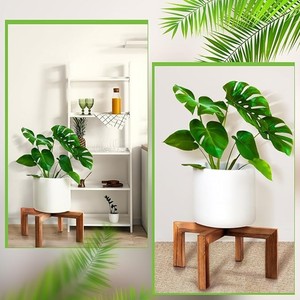Support de plante minimaliste en bois de teck avec piétement doré, diamètre 35 cm x hauteur 85 cm |   Fabriqué à la main à Moradabad - Product Image 4
