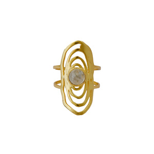 Anillo llamativo grueso de piedra lunar arcoíris con diseño en espiral, hecho a mano, ajustable, con gemas, chapado en oro de 18k, joyería abstracta, regalo para ella. - Product Image 4