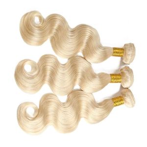 Extensions de cheveux humains blonds ondulés, cheveux vierges européens, double trame, tissage fait à la machine, 3 paquets - Product Image 2