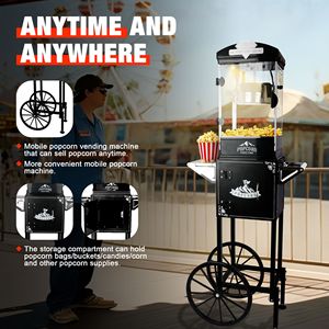 Machine à popcorn à chaudière de 10 oz sur chariot avec roues, noire, pour home cinéma, avec 3 cuillères en plastique - Product Image 4