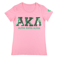   T-shirt rose à sequins, vêtements de sororité grecque, t-shirt décontracté en coton de qualité supérieure à manches courtes pour femmes
