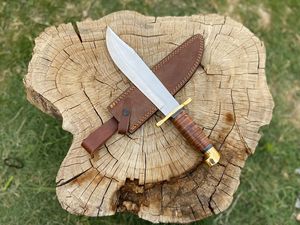Couteau de chasse Bowie de haute qualité en acier inoxydable Stigma, manche en bois, étui en cuir, lame à pointe fixe, couteau d'extérieur - Product Image 2