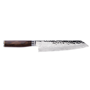 8 Inch Kiritsuke Chef <b>Knife</b> Damascus Steel Hammered Sharp Multipurpose Kitchen Blade with Walnut Pakkawood Handle for <b>Slicing</b> - Product Image 1