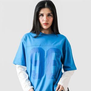 DAPHNIA เสื้อยืดสตรีทแวร์สีน้ำเงินสำหรับผู้ชายทรงโอเวอร์ไซส์พิมพ์ลายกราฟิกเสื้อเชิ้ตแขนสั้นทรงหลวมลำลองสำหรับฤดูร้อนสำหรับทุกเพศ - Product Image 1