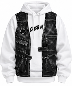 Sudadera con Capucha Personalizada para Motociclistas, Unisex, Talla Grande, con Bolsillo de Felpa Francesa, Diseño Estampado, Blanca y Negra, Sublimada, Tejida - Product Image 1
