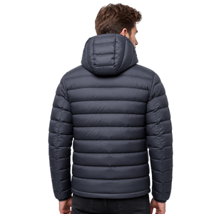 Veste matelassée pour homme avec doublure vert néon contrastant de qualité supérieure, avec capuche, chaude pour l'hiver, légère, gris foncé, veste à capuche à fermeture éclair intégrale - Product Image 4