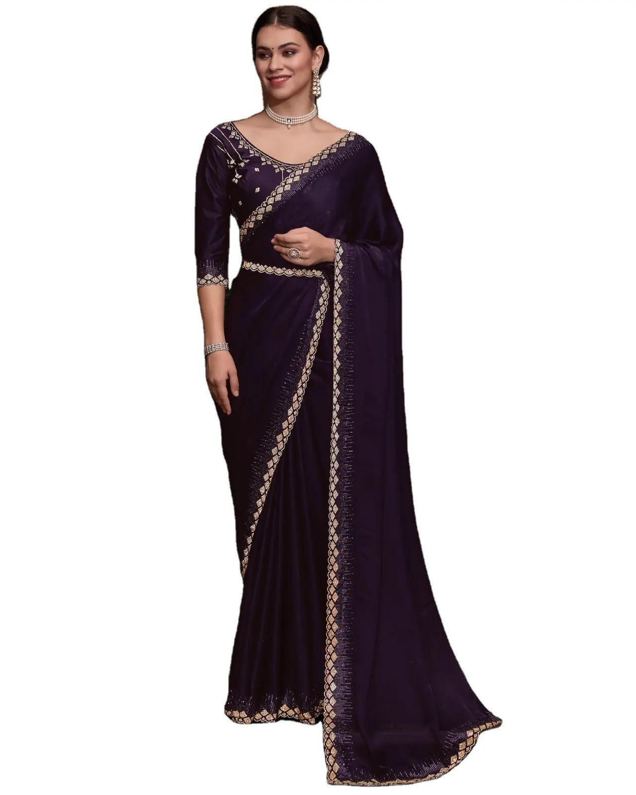 Dernière collection de vêtements pour femmes Saree Bollywood en satin georgette non cousu avec chemisier Prix de gros de l'Inde