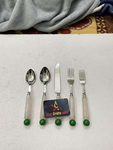 Ensemble de cuillères et fourchettes à salade en acier inoxydable de haute qualité avec manches en marbre, ensemble de couverts de luxe pour la cuisine - Product Image 6