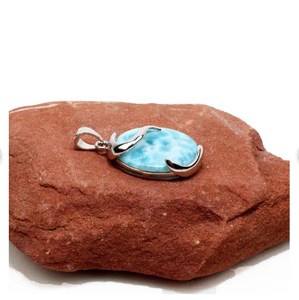 Colgante de Larimar Natural al por Mayor, Colgante de Plata de Ley 925 Hecho a Mano con Piedra Preciosa de Larimar, Joyería Fina Vintage Boho para Mujer - Product Image 2