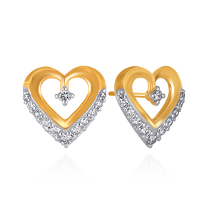 Boucles d'oreilles en or 14 carats avec diamants étincelants en forme de cœur, diamants de laboratoire taille ronde, bijoux fins de créateur pour femme - Product Image 3