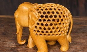 Modern High Demanded Shree Handicrafts Handmade White Wooden <b>Gold</b> Color Crawning Elephant <b>Statue</b> Graduation Ramadan Decor - Product Image 1