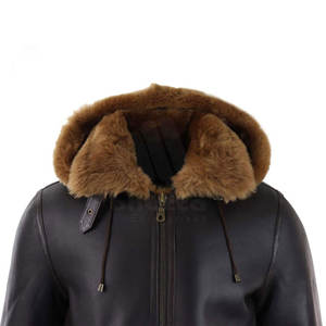 Blousons en cuir shearling pour hommes, à capuche, col montant, logo frontal, doublure chaude écologique, style décontracté pour l'extérieur en hiver - Product Image 3