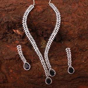 Kate V Line Sapphire Blue Bridal Jewelry Set with 18K Gold Plated Zircon Earrings - Product Image 5