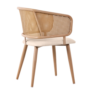 Sillón Moderno de Madera de Teca Sólida con Respaldo de Ratán, Ergonómico y Confortable, para Hostelería y Mobiliario de Contrato - Product Image 3