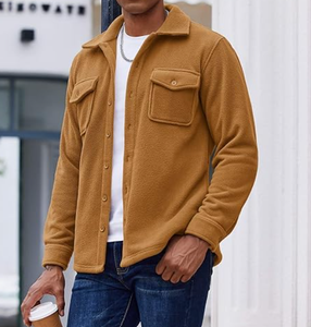 Chemise en polaire pour homme avec logo personnalisé OEM, veste à manches longues, chemise décontractée à boutons avec poches - Product Image 1