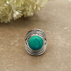 Handmade Vintage Oxidized Brass Turquoise Bezel <b>Set</b> Statement <b>Ring</b> Bohemian Ethnic Tribal Design SHYAM JEWELRS - Product Image 1